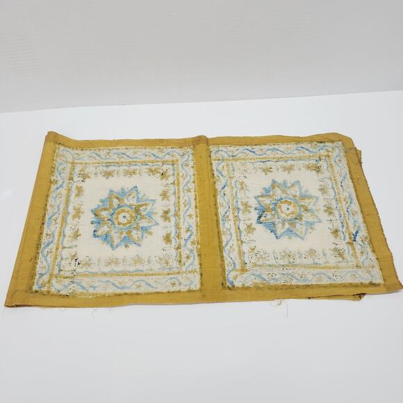Vintage Turkish Yellow Mandala Flower Fabric Panel Set 4 Connected Turkey Made - Picture 6 of 10